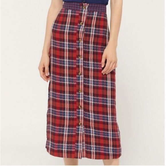 Urban Outfitters Plaid Midi Button Front Lightweight Pencil Skirt Small - Picture 1 of 6